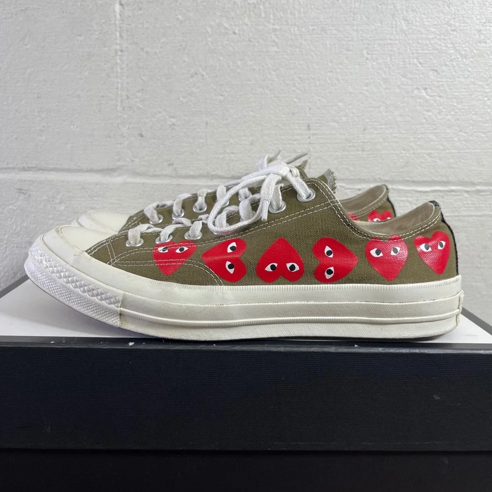 Converse Comme Des Garçons Play x Chuck 70 Green Low Multi Heart Sneaker Men's 9 - Picture 4 of 11